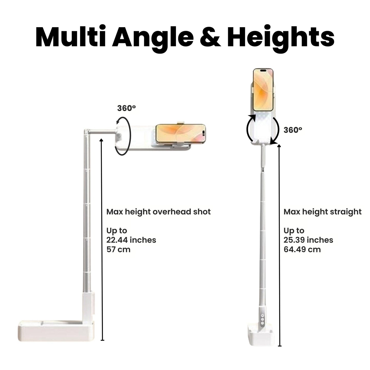 Olivia Overhead Phone Stand Tripod With Light Heights