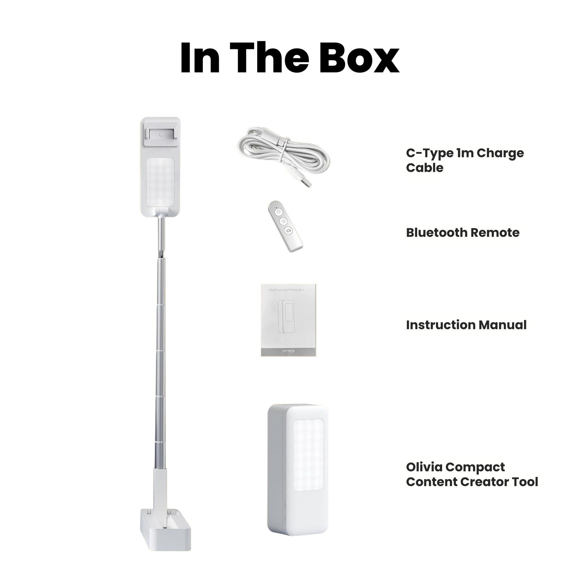 Olivia Overhead Phone Stand Tripod With Light In the box