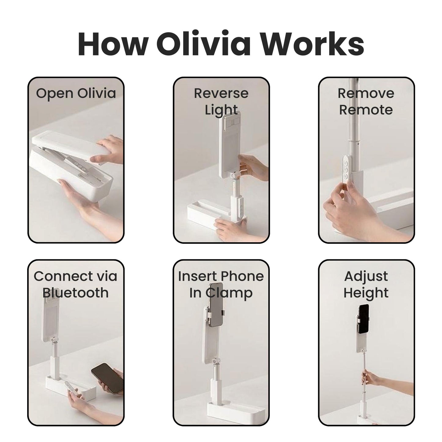 Olivia Overhead Phone Stand Tripod With Light Instructions