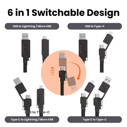 Travel XS Multi Charge - 6 in 1 Charging Cable Keychain | White Design