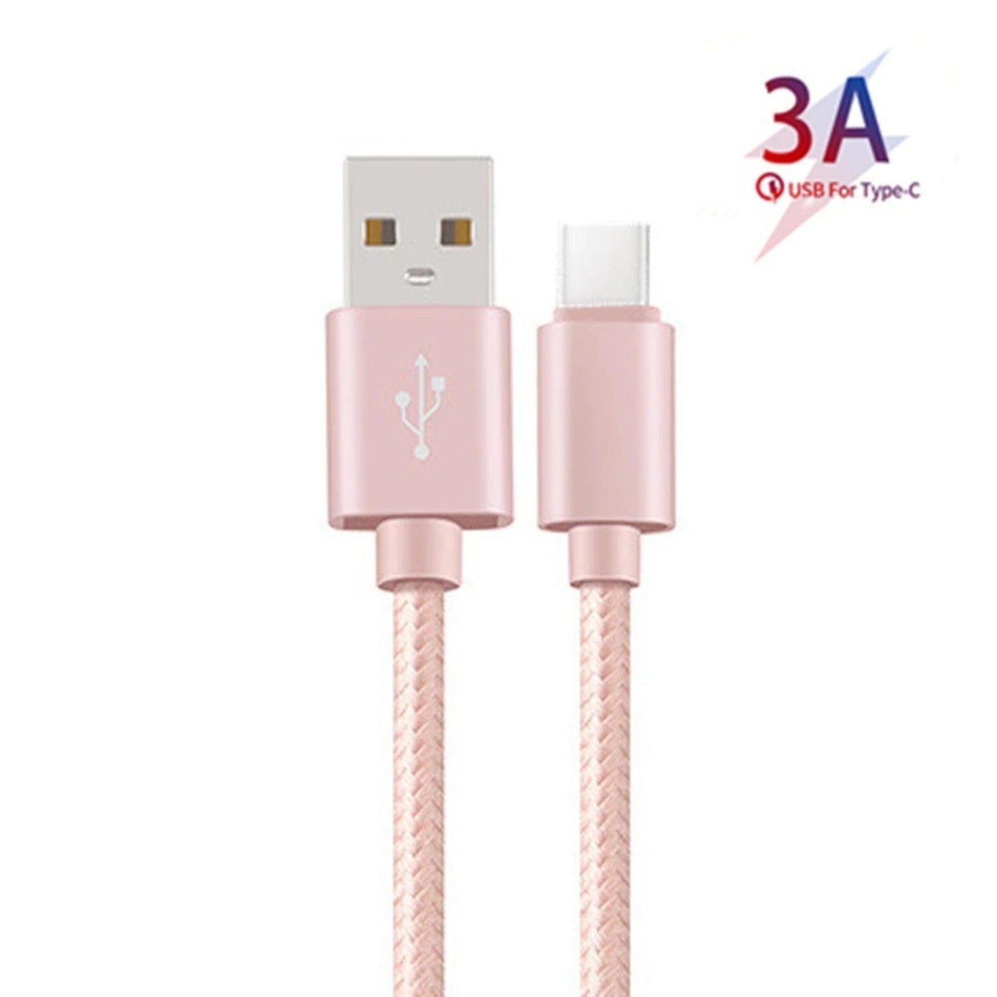 Nylon 3m Durable C-Type Fast Charging Cable pink