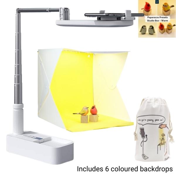 White Olivia Creative Bundle with 40cm Photo Box, Overhead Phone Stand