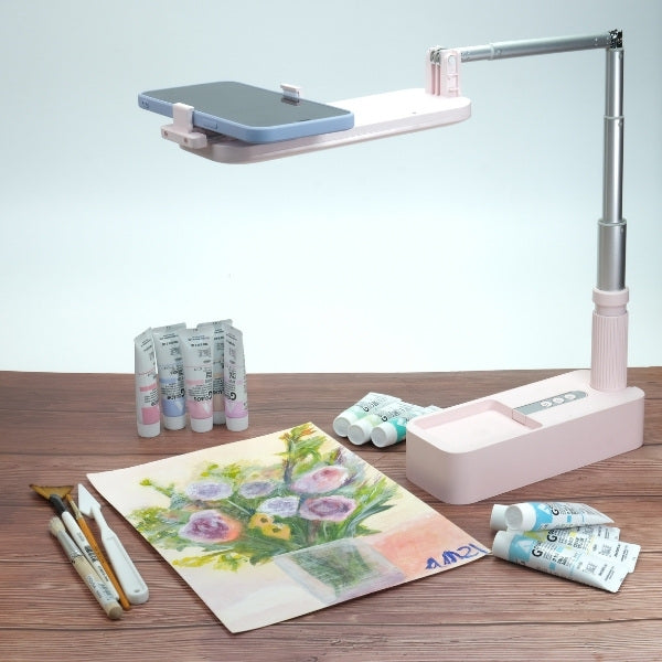 Waterproof Paper Photography Backdrop for Flat Lay Tabletop With Art drawing and phone stand