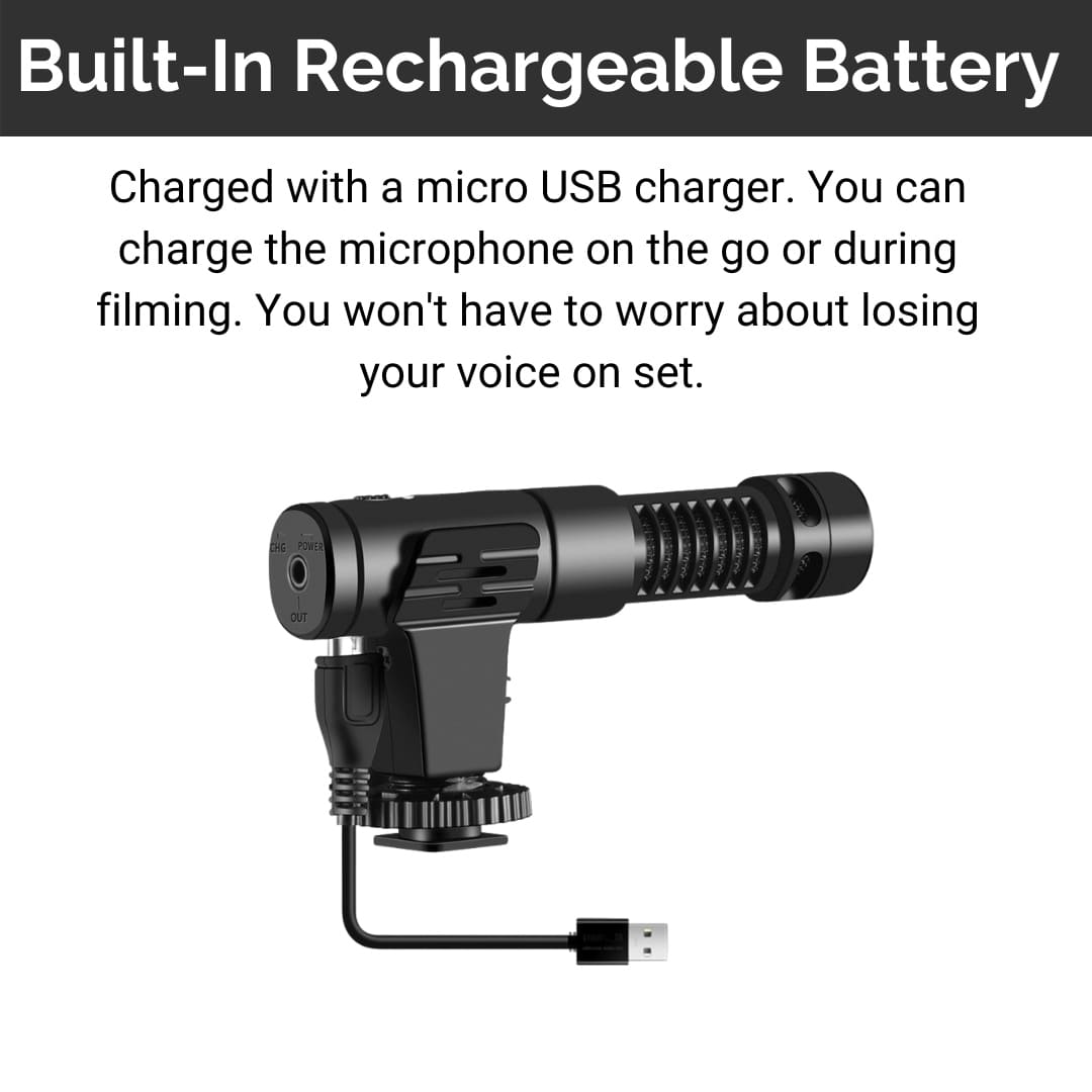 Video Microphone For Smartphones Rechargeable battery