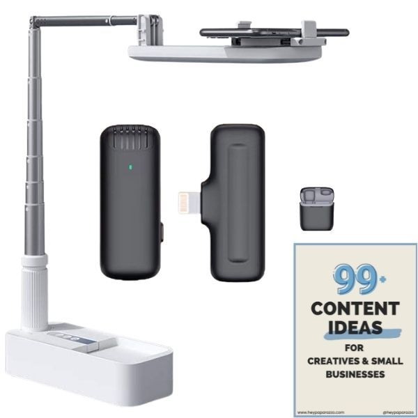 Audrey 2, wireless bluetooth microphone  with Olivia overhead phone stand in bundle white iphone