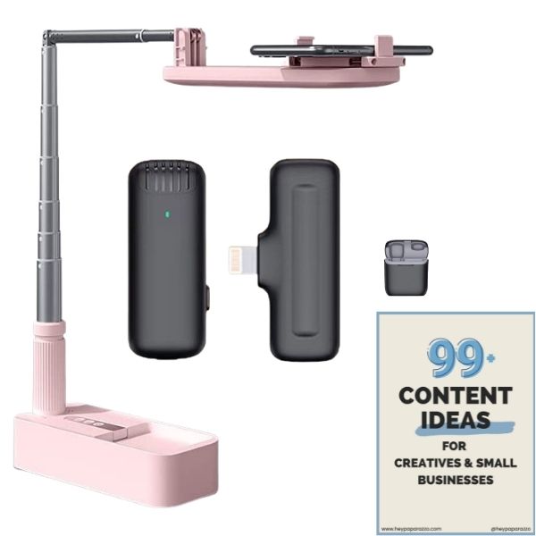 Audrey 2, wireless bluetooth microphone  with Olivia overhead phone stand in bundle pink