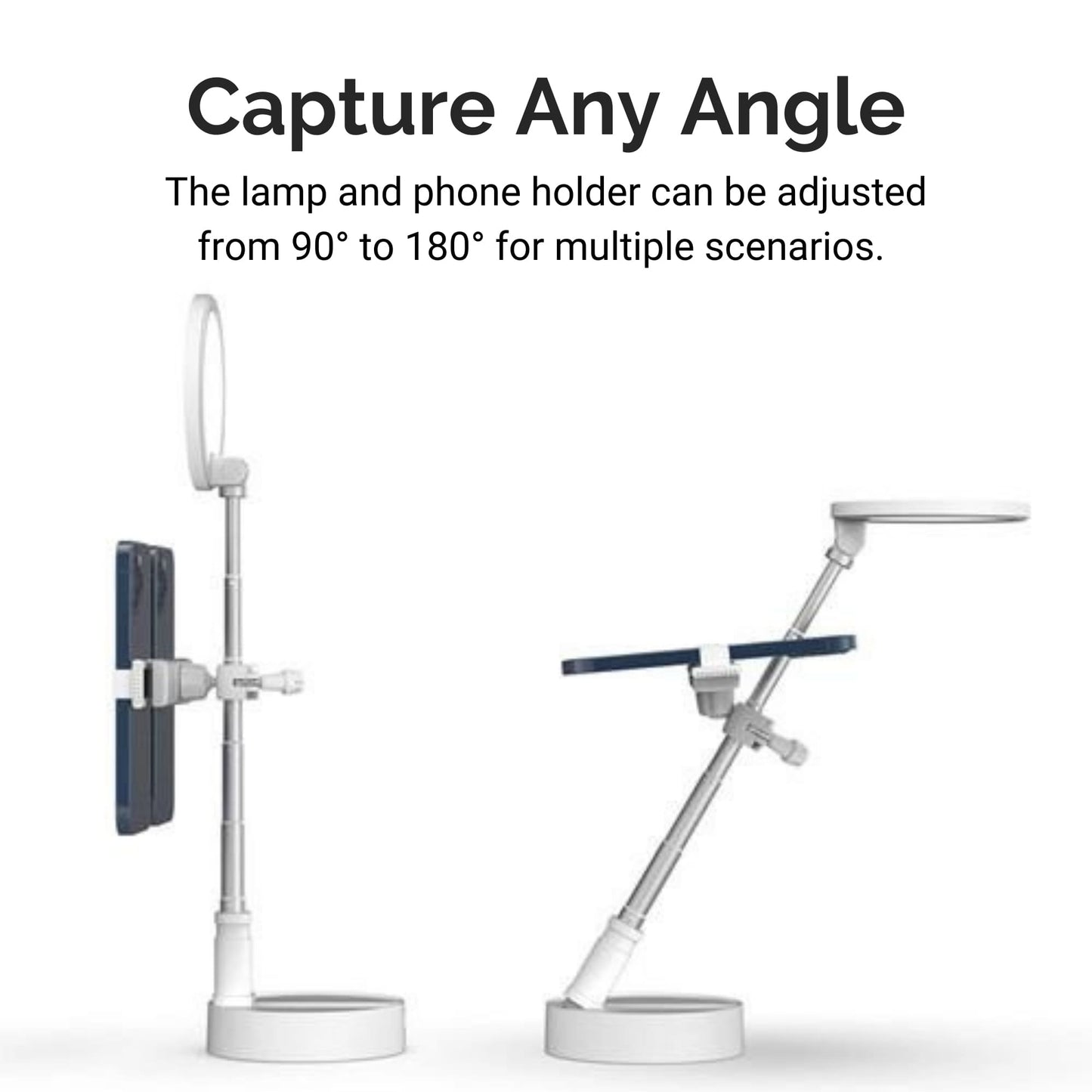 iPad, Tablet and Dual Phone LED Light Stand angles