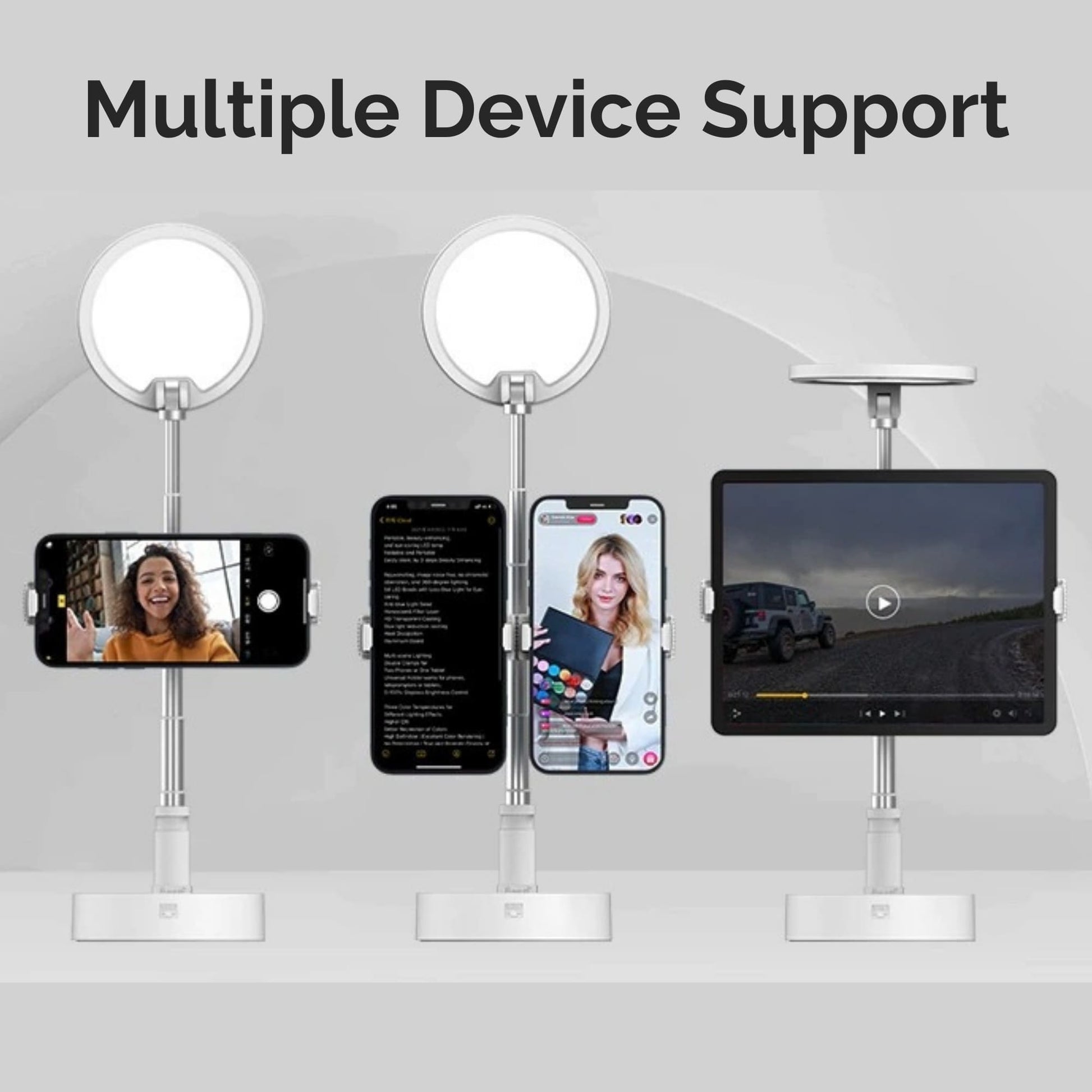 iPad, Tablet and Dual Phone LED Light Stand devices