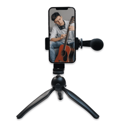 Professional Microphone and Tripod in Vertical Format