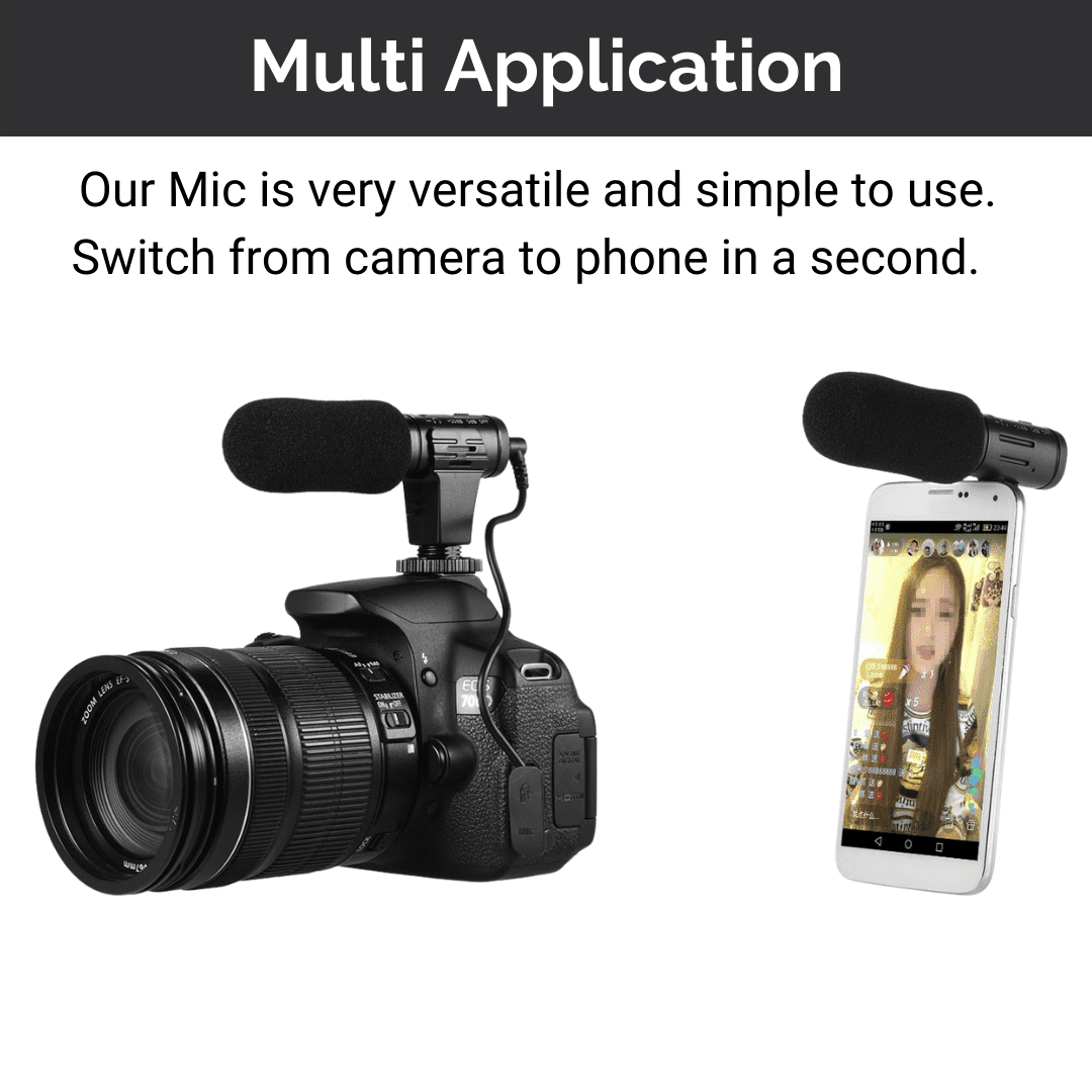 Professional Microphone on camera and smartphone